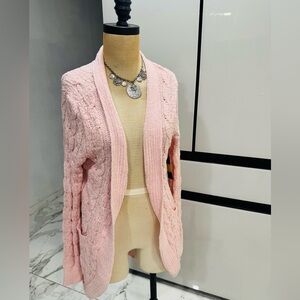 Pink Cable Knit Open Front Sweater